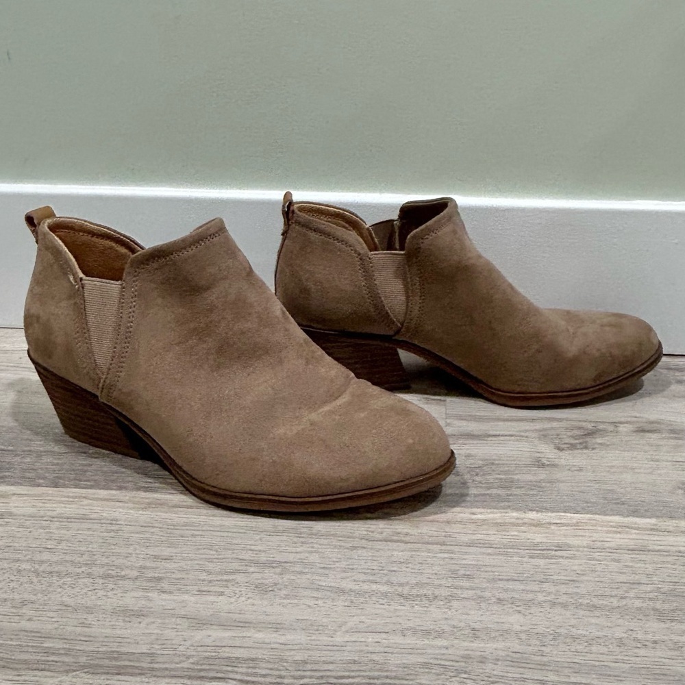 Dr. Scholl’s Laurel Ankle Boots Tan Suede Leather Low Block Heel Booties Size 8 - Picture 8 of 8